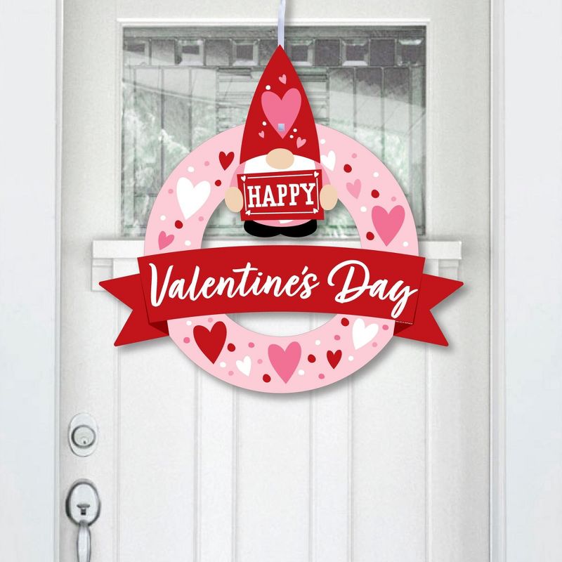 Big Dot of Happiness Valentine Gnomes - Outdoor Valentine's Day Party Decor - Front Door Wreath, 1 of 9