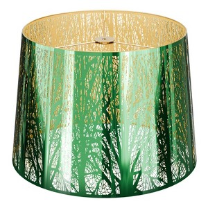 ALUCSET Stainless Steel Large Lampshade, Drum Lamp Shade 11" Top x 13" Bottom x 10" High, Green Polished Etched Forest Table Floor Lamp Shade, Spider - 1 of 4