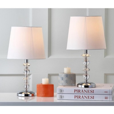 Elegant Derry Crystal Orb Table Lamp Set, Transparent with White Shade