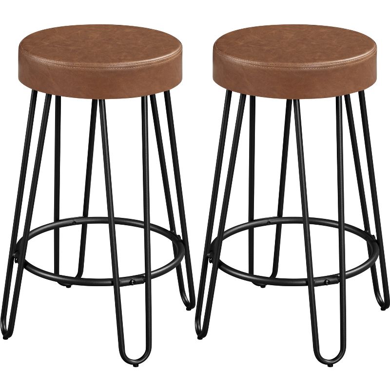 Yaheetech Set of 2 Faux Leather Round Backless Counter Stools, 1 of 7