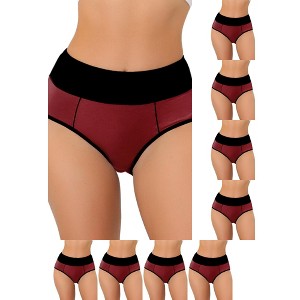 INSPIRE CHIC Women's High Waist Tummy Control Color-Block Available in Plus Size Briefs 9 Packs - 1 of 4
