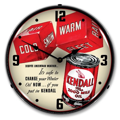 Collectable Sign & Clock | Kendall Motor Oil 2 LED Wall Clock Retro/Vintage, Lighted