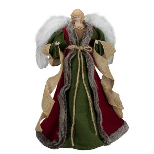 Northlight 18" Green and Brown Angel in a Dress Christmas Tree Topper - Unlit - 1 of 4