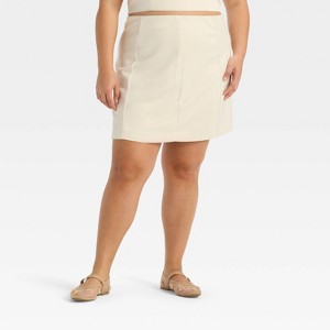 Women's Satin Mini A-Line Skirt - A New Day™ Cream - 1 of 3