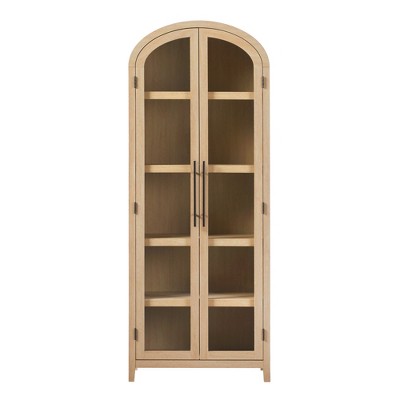 Vynxaria Modern Oak 5-Shelf Arched Tall Bookshelf with Glass Doors