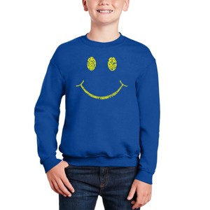 LA Pop Art Be Happy Smiley Face - Boy's Word Art Crewneck Sweatshirt - 1 of 3