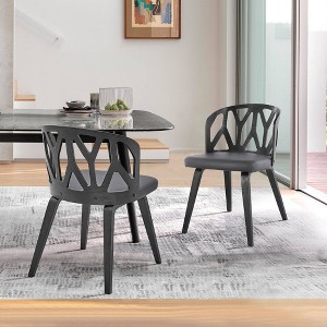 Set of 2 Nia Faux Leather and Wood Dining Chairs Gray/Black - Armen Living: Modern 30" High Back, Foam Padded Seat - 1 of 4
