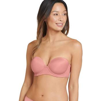 Collections Etc Wide Shoulder Strap Seamless Easy-close Snap Front Bra  Large Nude Bandeau Bra : Target