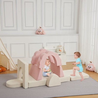 Nasitip 11pcs Modular Kids Play Couch,Sectional Sofa Floor Toddler Couch, Convertible Foam Floor Sofa,Pink/Beige