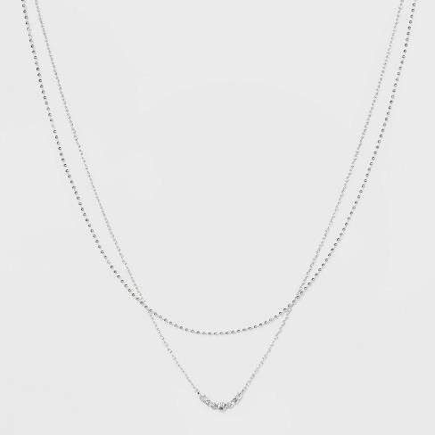 Rectangle Charm Layered Chain Pendant Necklace - A New Day™ Silver