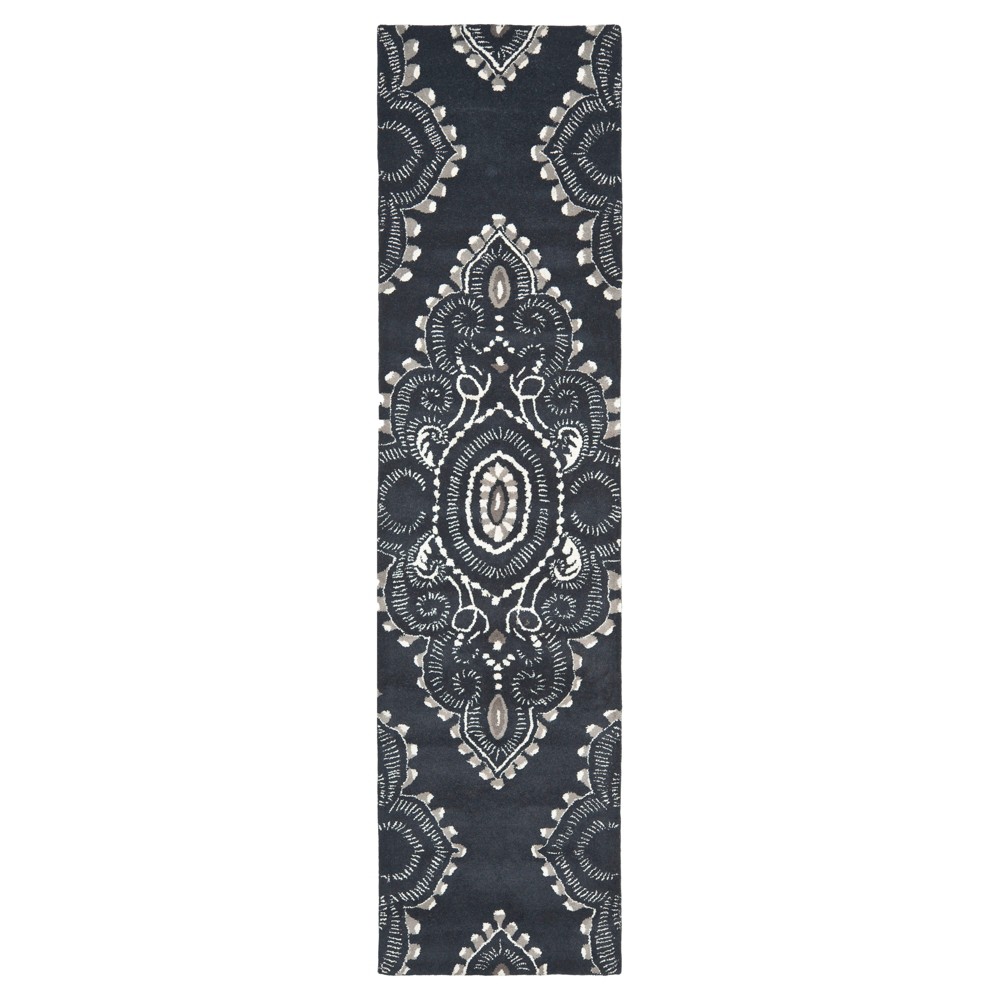 2'3inx7' Runner Damask Dark Gray/Ivory - Safavieh