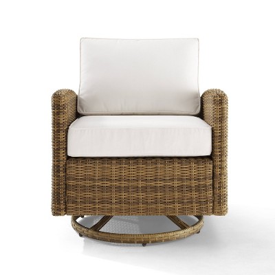 Bradenton White Cushioned Weathered Brown Wicker Swivel Rocker Chair