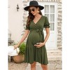Women's Maternity V Neck Short Puff Sleeves Dresses Pregnancy Casual Tie High Waist A Line Solid Color Midi Dress - 2 of 4