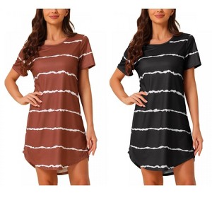 INSPIRE CHIC Women's 2 Pcs Round-Neck Curved-Hem Short-Sleeve Nightshirt Sleep Gown - 1 of 4