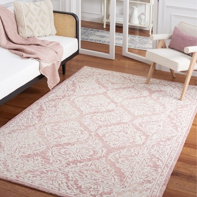 Pink and Ivory Hand-Tufted Wool Floral Area Rug