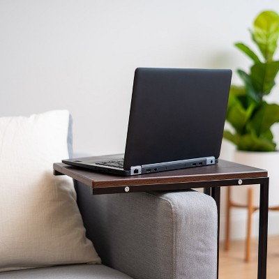 Classic C-Shaped Wood and Metal Multi-Functional Side Table, Brown