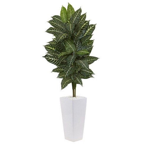 Nearly Natural 4-ft Zebra Plant in White Tower Planter - image 1 of 1