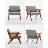 Mid-Century Rattan Lounge Chair, Linen Upholstered Vintage Armchair with So-Lid Wood Frame for Living Room/Bedroom, 286LB Capacity, Beige/Gray(1 PCS) - 4 of 4