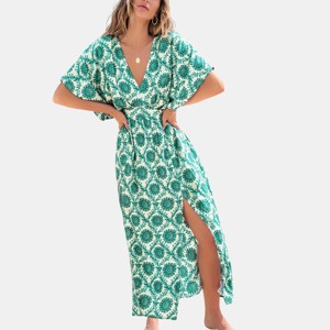 Women's Bohemian Floral Print Maxi Beach Dress with Side Slit - Cupshe - 1 of 4