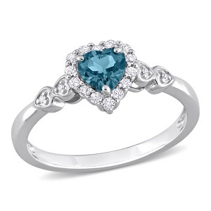 EVERLY JEWELRY | Sterling Silver 5/8 CT TGW Heart Shaped London Blue Topaz and Diamond Accent Halo Promise Ring - 1 of 4