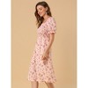 Allegra K Women's Cottagecore Floral Square Neck Puff Sleeves Summer Midi Smocked Dress - 4 of 4