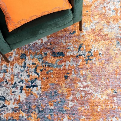 Crystal Gold and Blue Abstract Rectangular Area Rug