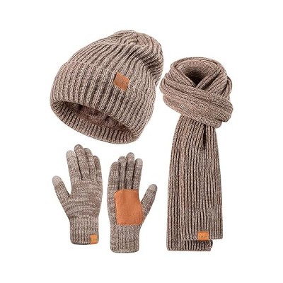 Fisfet Winter Hat Gloves Scarf Set for Men Women, Mens Beanie Long Scarf Touchscreen Gloves for Cold Weather, 3 in 1 Warm Gift Set