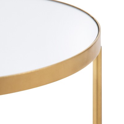 Gold Mirrored Round Metal Two-Tier Side Table