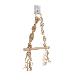 Unique Bargains Jute Rope Wood Sticks Natural Rustic Toilet Paper Holder 1 Pc - 1 of 4