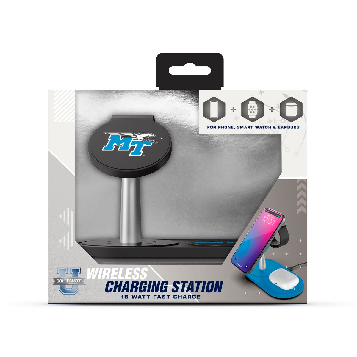SOAR NCAA 3-in-1 Wireless Charging Station- Middle Tennessee State University - thumbnail 3