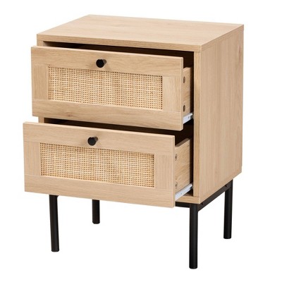 Sherwin Light Brown and Black 2-Drawer Rattan Accent Table