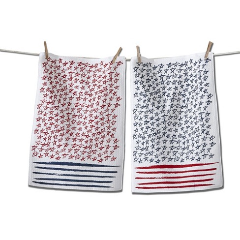 tagltd Stars & Stripes Waffle Weave Dish Flour Sack Kitchen Towel Patriotic Dishtowel Decoration Set Of 2 - image 1 of 2