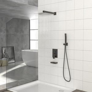 PAGED 12 Inch Ceiling Mount Square Shower Head with Waterfall Tub Spout and Rough-in Valve, Shower Heads for Bathroom - 1 of 4