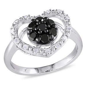 EVERLY JEWELRY |Sterling Silver 1/2 CT TW Black and White Diamond Heart Ring Black Rhodium Plated - 1 of 4