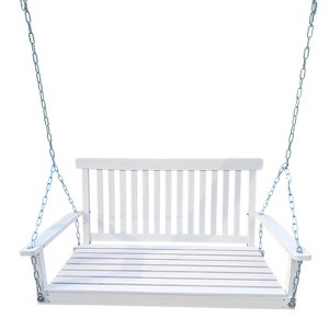 Cesicia Front Porch Swing With Armrests, Wood Bench Swing With Hanging Chains, For Garden, Backyard - 1 of 4