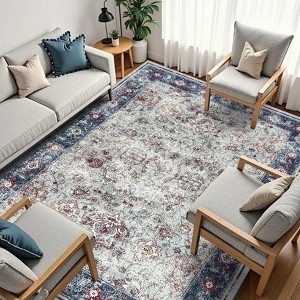 Living Room Washable Non Slip Vintage Retro Rugs Low Pile Chenille Print Rug for Bedroom Dining Room Home Office - 1 of 4