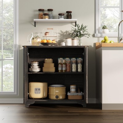 Sideboard Buffet Cabinet with Fluted Doors, Farmhouse Kitchen Cupboard Storage with Adjustable Shelves, Modern Coffee Bar Cabinet for Home£¬Dark Oak