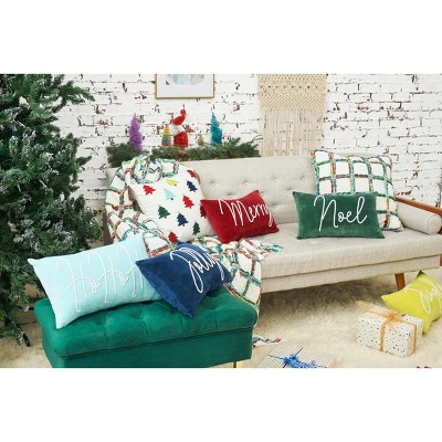 Noel Green Velvet Beaded Rectangular Throw Pillow