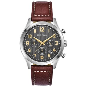 Bulova Men's Classic Stainless Steel Chronograph Quartz Watch, Brown Leather Strap, 41mm - 1 of 3