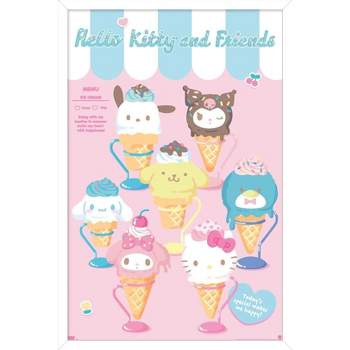Trends International Hello Kitty and Friends: 24 Ice Cream Parlor - Group Framed Wall Poster Prints
