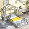 LOVMOR Twin Size Floor Bed with House Shape Headboard and Guardrails,Modern Bedframe w/Slats Support,Nightstand,Gray - 4 of 4