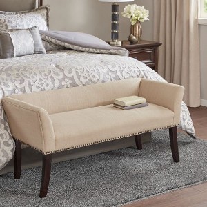 Sapphtopaz Upholstered Ottoman Bench with Nailhead Trim, Low Back Accent Bench with Flared Arms, Upholstered Bedroom End Bench - 1 of 4