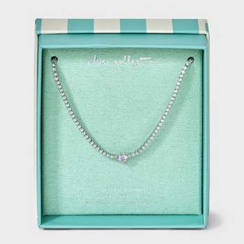 Silver Plated Cubic Zirconia with Pink Heart Chain Necklace - A New Day™ Pink/Silver