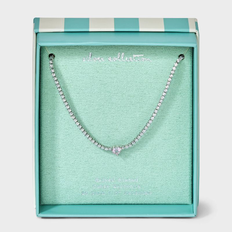 Silver Plated Cubic Zirconia with Pink Heart Chain Necklace - A New Day&#8482; Pink/Silver, 1 of 6