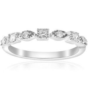 Pompeii3 1/5ct Princess Cut Diamond Stackable Vintage Wedding Band 14K White Gold Ring - 1 of 4