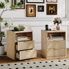 Fluted Nightstand w/ Charging Station, Mid Century Modern Bedside Table with Drawers & Open Shelf - 4 of 4