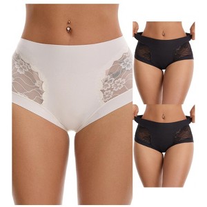 INSPIRE CHIC 3 Packs Women's High Waisted Lace Breathable Full Coverage Tummy Control Briefs Panties - 1 of 4