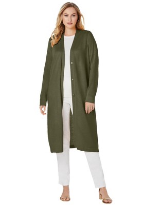 Jessica London Women s Plus Size Fine Gauge Duster Cardigan 18 20 Dark Olive Green Target