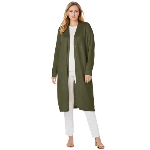 Jessica London Women's Plus Size Fine Gauge Duster Cardigan - 18/20, Green