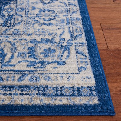 Ivory and Navy Hand-knotted Synthetic Runner Rug, 2' x 9'